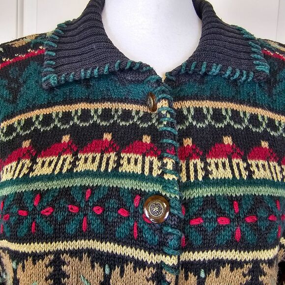 90s Vintage Signatures Northern Isle Hand Embroidered Button Up Sweater Size M - Picture 5 of 10